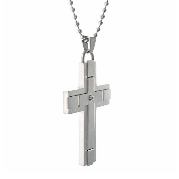 Mens Lynx Satin Accents 1/8ctw. Diamond Cross Pendant