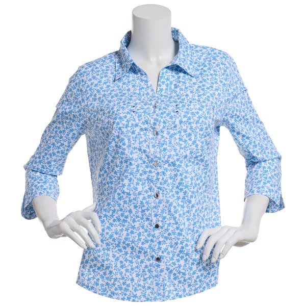 Womens Emily Daniels 3/4 Sleeve Knit To Fit Floral Button Down