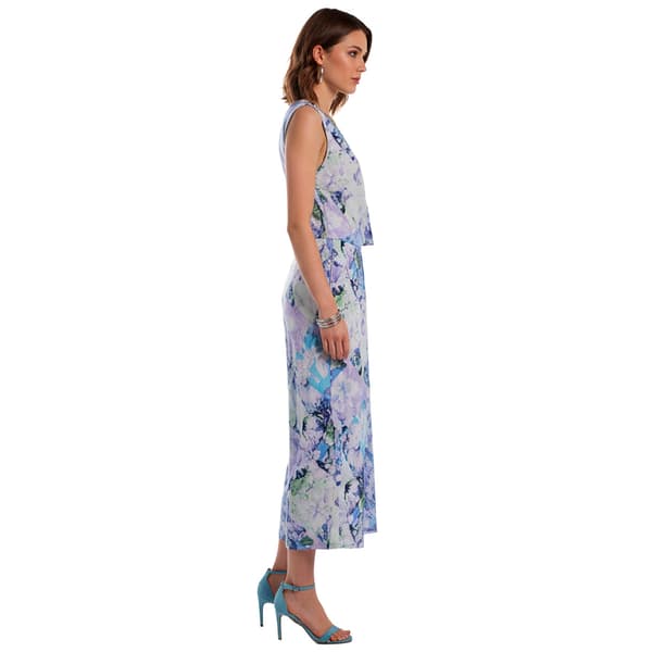 Womens Nina Leonard Sleeveless Floral Surplice Neck Crop Jumpsuit