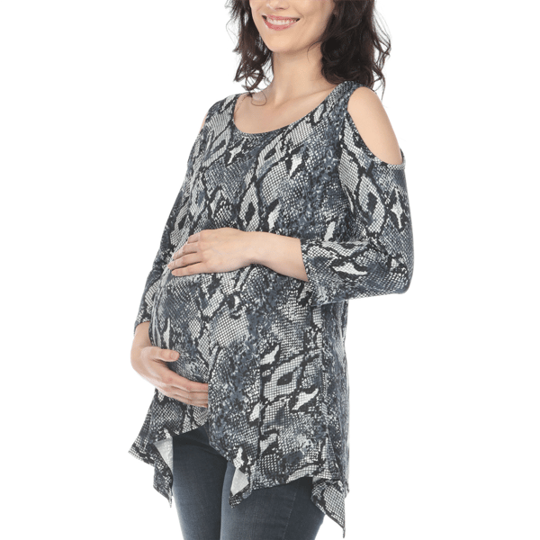 Womens White Mark Cold Shoulder Snake Maternity Tunic Blouse