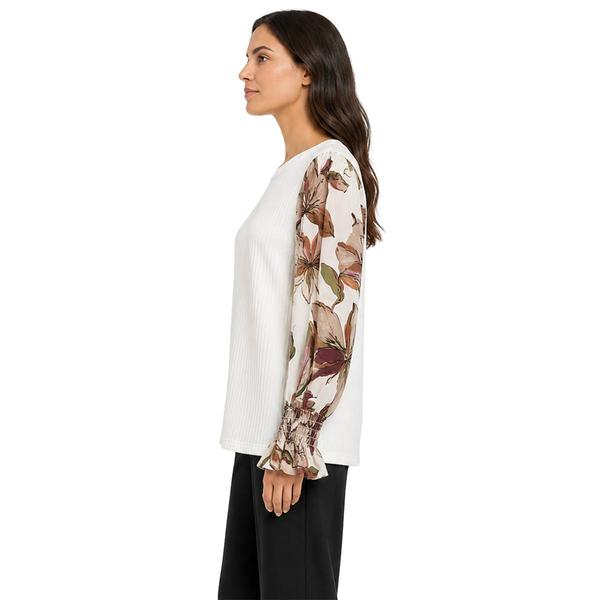 Womens Zac & Rachel Long Floral Poet Sleeve Rib Knit Sweater
