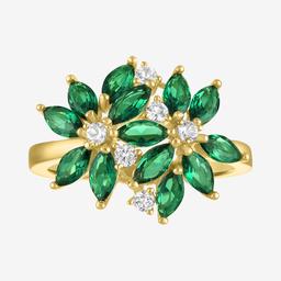 Gemstone Classics(tm) Lab Grown White Sapphire & Emerald Floral Ring