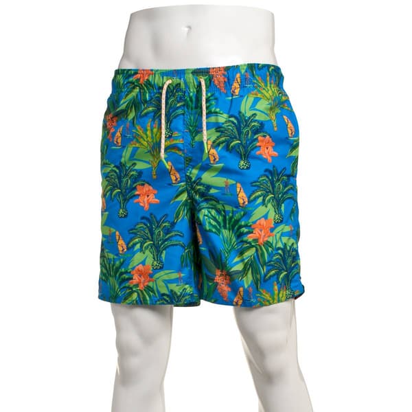 Mens Hawaiian Authentics Island Post Card Swim Trunks - Azure