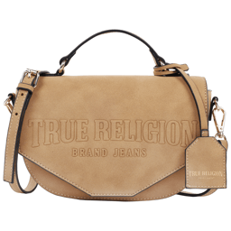 True Religion Trapunto Logo Suede Flap Crossbody