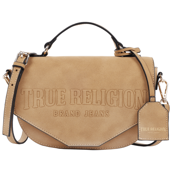 True Religion Trapunto Logo Suede Flap Crossbody