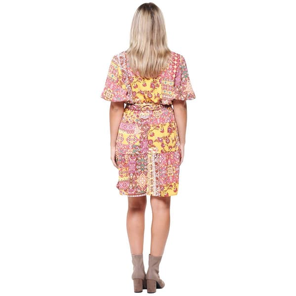 Womens Absolutely Famous Bubble Sleeve Tie Waist A-Line Dress