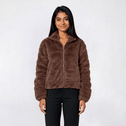 Juniors No Comment Channel Fur Collar Jacket