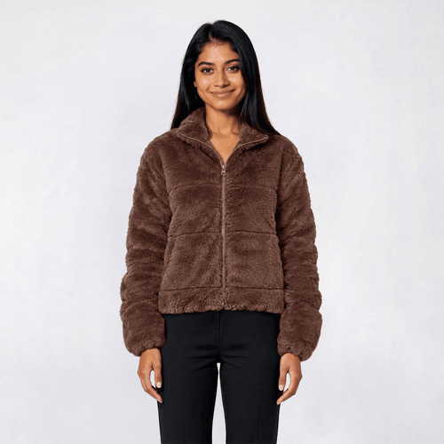 Juniors No Comment Channel Fur Collar Jacket