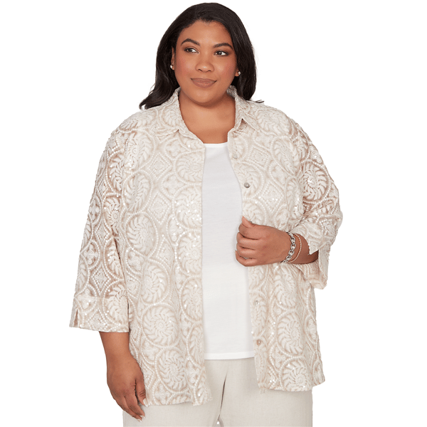 Plus Size Alfred Dunner Natural Wonder Sequin Medallion Two In O