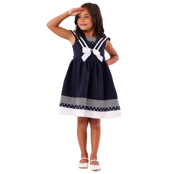 Girls &#40;4-6x&#41; Bonnie Jean Sleeveless Dot Stripe Nautical Dress