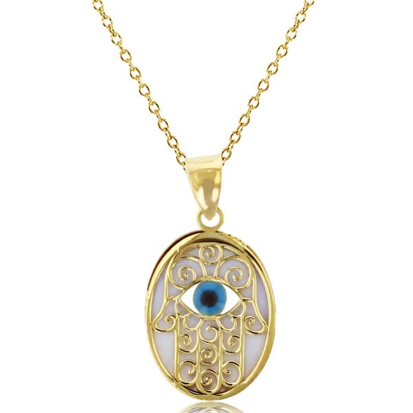 Gold Classics(tm) 14kt. Gold Evil Eye Hamsa Enamel Necklace - image 