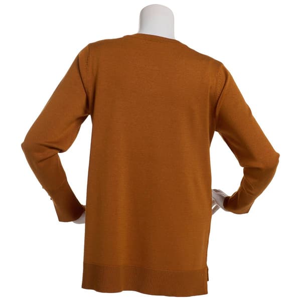 Womens Retrology Crew Neck Button Sleeve Side Slit Sweater