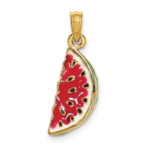 Unisex Gold Classics&#40;tm&#41; 14kt Gold Enamel 3D Watermelon Charm - image 