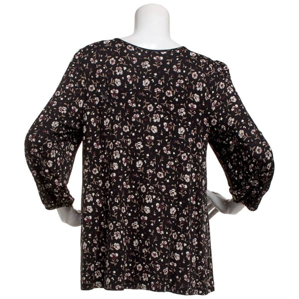 Petite Preswick & Moore® 3/4 Sleeve Poppy Keyhole Neck Blouse