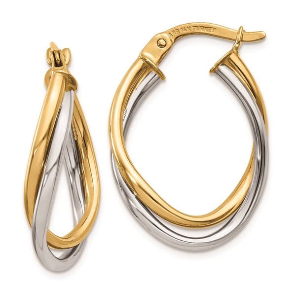Gold Classics(tm) 14kt. Two-Tone 20x4mm Oval Hoop Earrings - image 