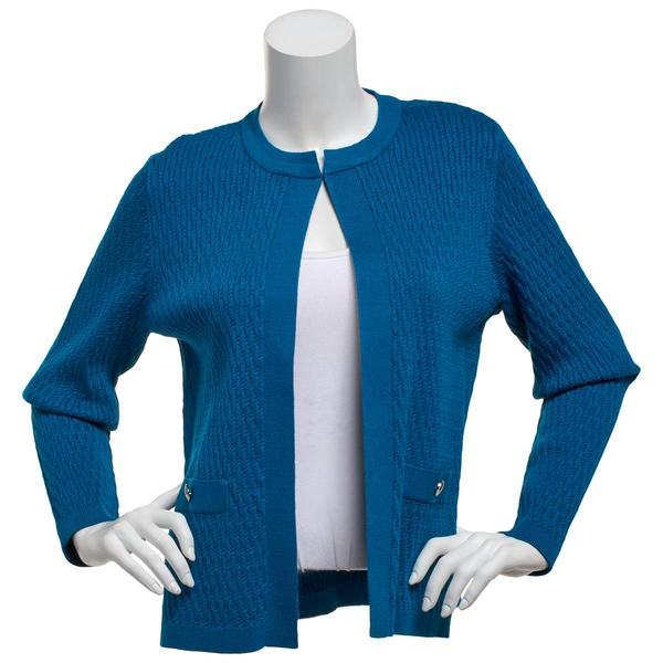 Womens Kasper Long Sleeve Knit Clasp Crew Neck Cardigan