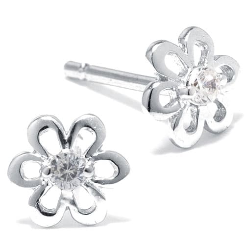 Athra Sterling Silver CZ Flower Stud Earrings