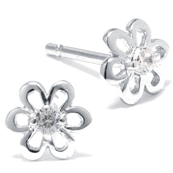 Sterling Silver Cubic Zirconia Flower Earrings - image 