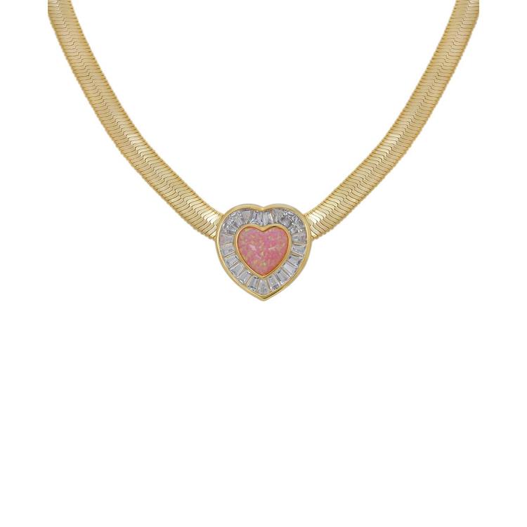 Gianni Argento Gold Necklace w/ Pink Opal Heart