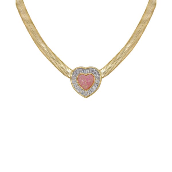 Gianni Argento Gold Necklace w/ Pink Opal Heart - image 
