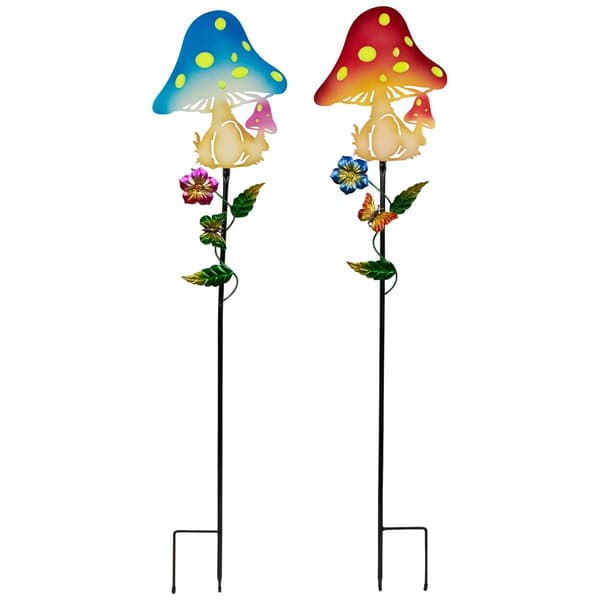 Northlight Seasonal Solar Power Mushroom Garden Stakes - Set of 2 - image 