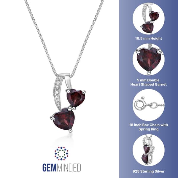 Gemminded Sterling Silver 5mm Double Heart Garnet Pendant