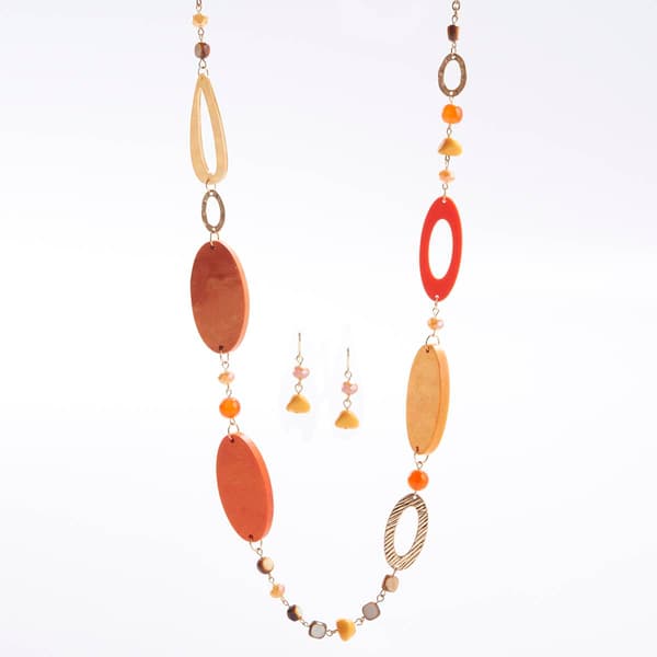 Ashley Cooper&#40;tm&#41; Ovals Rings & Beads Chain Necklace & Earrings Set - image 