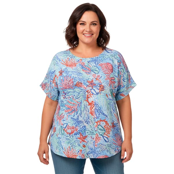 Plus Size Cocomo Short Sleeve Rhinestone Coastal Blouse - image 
