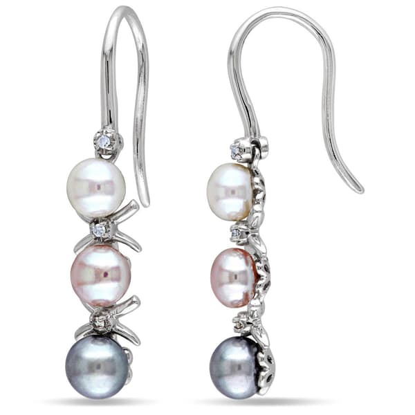 Gemstone Classics(tm) Pearl & Diamond Drop Earrings - image 