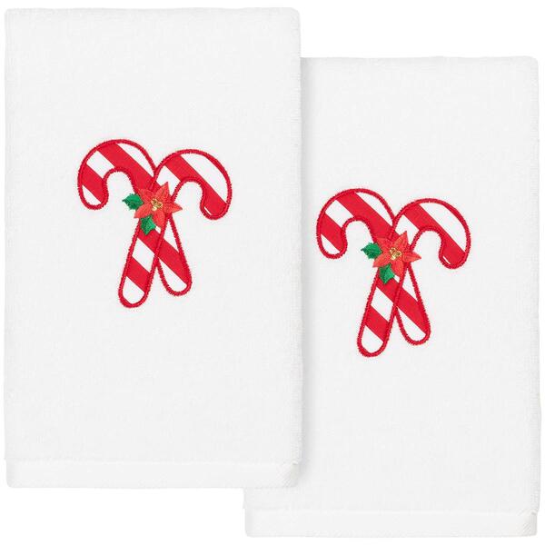 Linum Home Textiles Christmas Candy Canes Hand Towel - Set Of 2 - image 