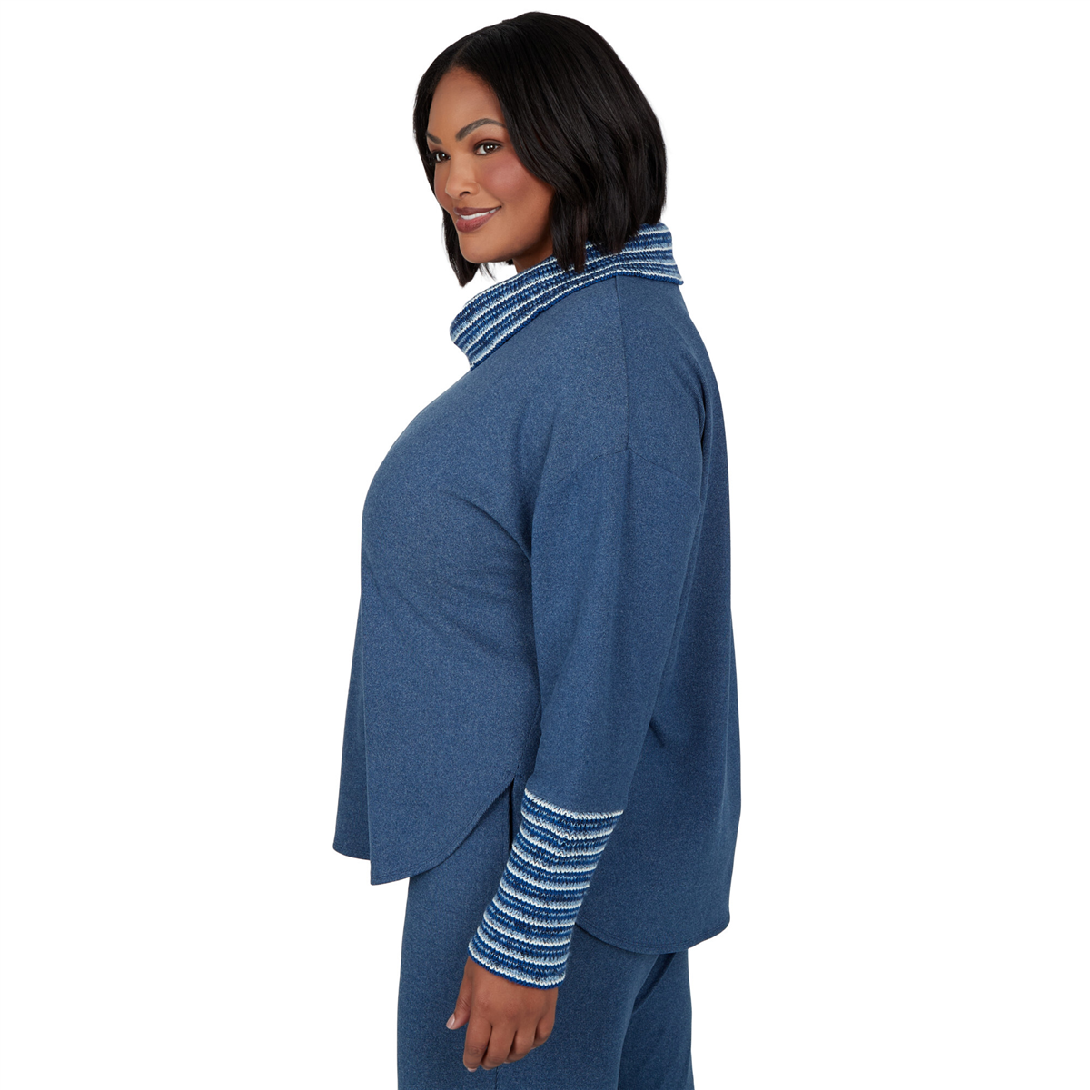 Plus Size Ruby Rd. Premium Luxe Rib Cowl Neck Fair Isle Sweater