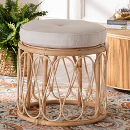 bali & pari Hachiro Bohemian Natural Rattan Ottoman Footstool