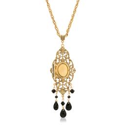 1928 Gold Tone Black Oval Cameo Locket Necklace