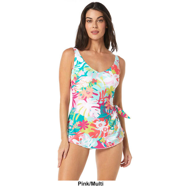 Womens Roxanne Print V Neck Sarong  One Piece Swimsuit