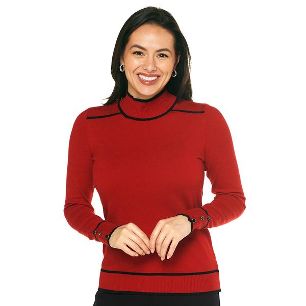 Petite Retrology Mock Neck Sweater with Piping