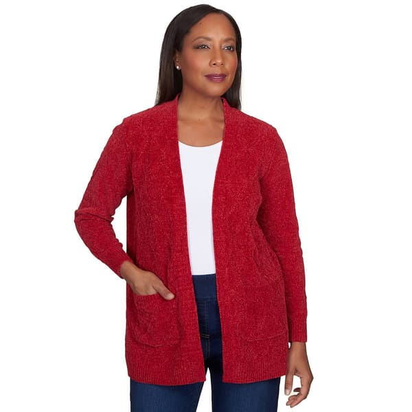 Womens Alfred Dunner Classics Chenille Long Open Cardigan