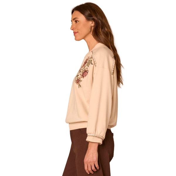 Womens Democracy Long Sleeve V-Neck Embroidered Sweater
