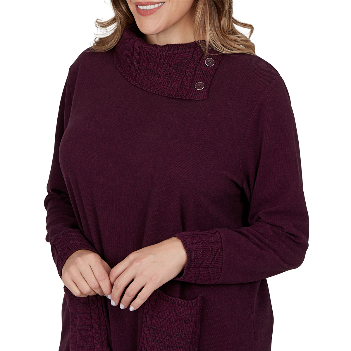 Plus Size Ruby Rd. Premium Luxe Rib Cable Knit Trim Sweater