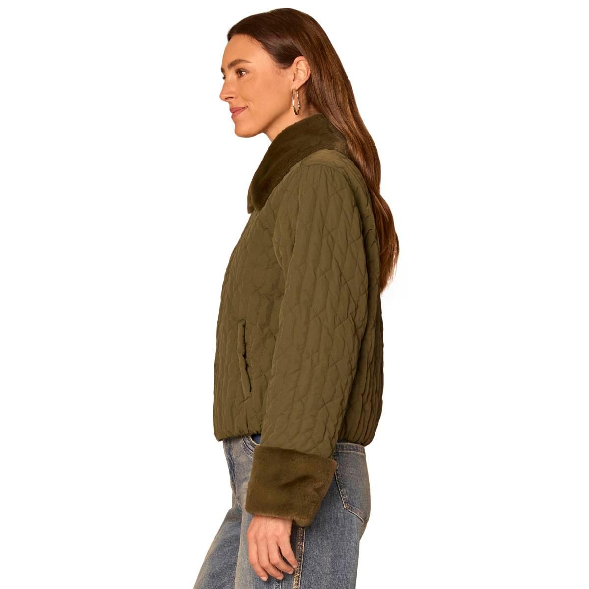 Petite Democracy Front Zipper Faux Fur Quilted Jacket
