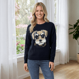 Womens Nicole Miller Long Sleeve Textured Dog Sweater