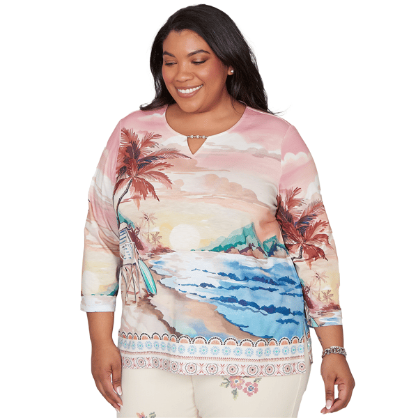Plus Size Alfred Dunner Beachcomber Sunset Beach Keyhole Blouse