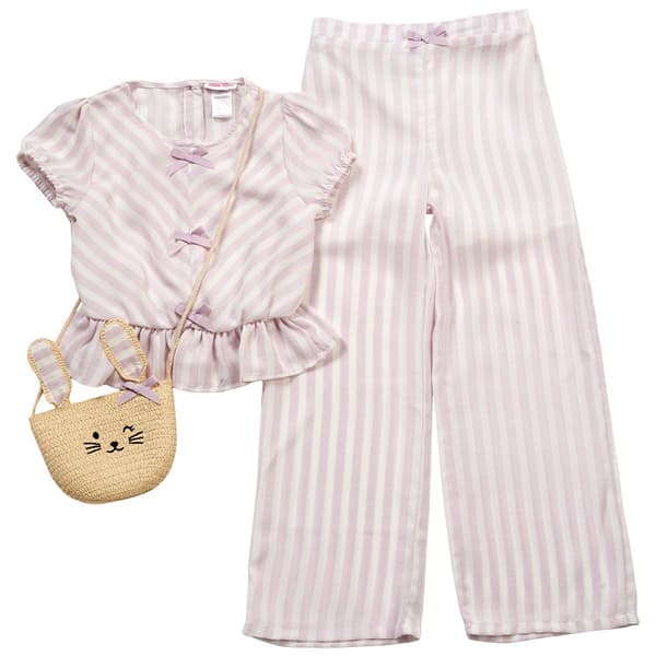 Girls (7-12) Little Lass(R) Short Sleeve Stripe Top w/ Pants & Bag - image 