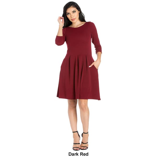 Womens 24/7 Comfort Apparel Fit and Flare Pocket Pleated Dress