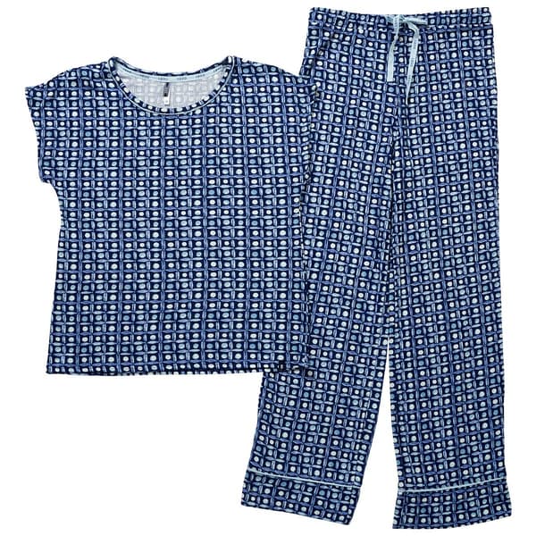 Womens IZOD&#40;R&#41; Short Sleeve Watercolor Grid Pajama Set - image 