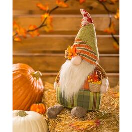 Evergreen Plush Harvest Gnome with Basket Table Decor
