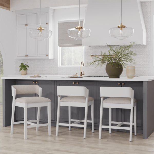 HH2 Home Dresden White Fabric Counter Height Stool