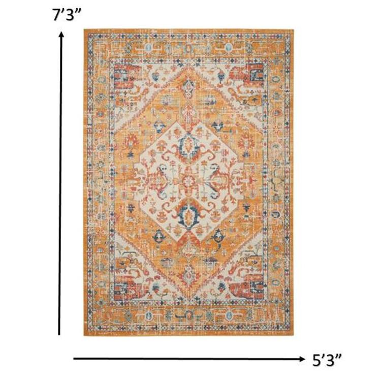 9th & Pike® Ivory and Yellow Medallion Rectangular Area Rug