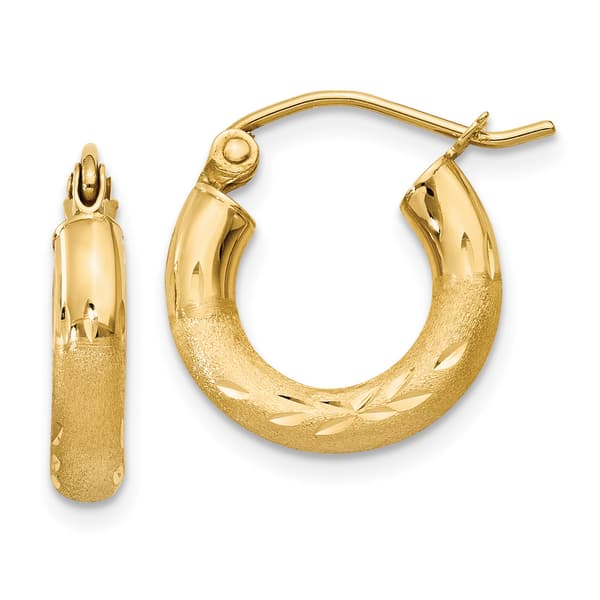 Gold Classics&#40;tm&#41; 14kt. Satin Diamond Cut 14mm Hoop Earrings - image 