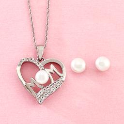 Gemstone Classics(tm) Lab Grown White Sapphire Mom Pendant Set