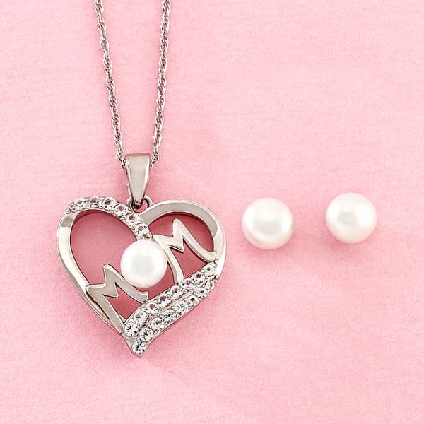 Gemstone Classics(tm) Lab Grown White Sapphire Mom Pendant Set - image 